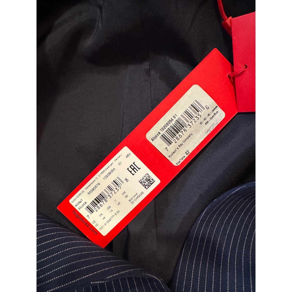 NWT Hugo Boss Alucca Blazer Womens 14 Open Blue Pinstripe Stand Collar - Picture 5 of 12
